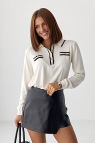 Кофта-поло з імітованими кишенями - молочний цвет, ONE SIZE (є розміри)