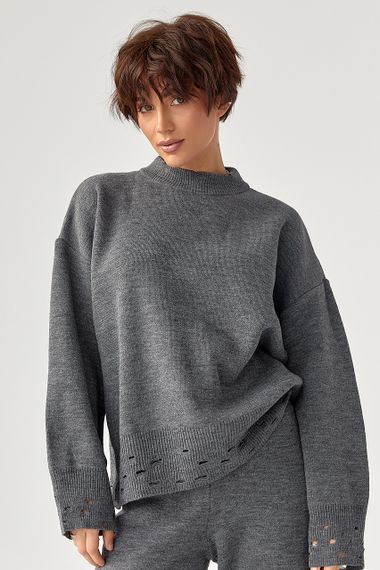 Трикотажний костюм з рваним ефектом - сірий цвет, ONE SIZE (є розміри) | Зображення 2