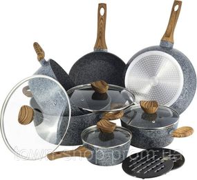 Набор кухонной посуды Kamille Grey Marble 12 предметов, литой алюминий KM-4440