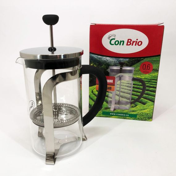 Френч-прес Заварник для чаю та кави Con Brio CB-5560 600 мл, Чайник самовар скляний для заварки | Зображення 4