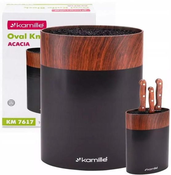Підставка Kamille Acacia Black, колода для ножів 16х7х22см з поліпропіленовим наповнювачем | Зображення 2