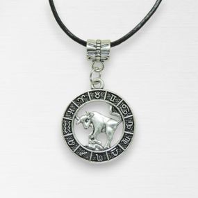 Кулон на кожаном шнурке знак зодиака Телец серебристый 3.3 см