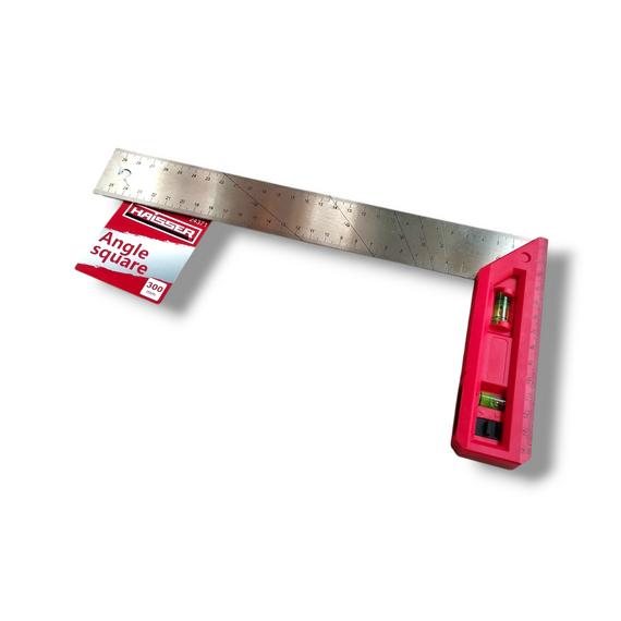 Кутник будівельний HAISSER | Пластикова ручка | Рівень | Лінійка нерж. сталь | 300 мм