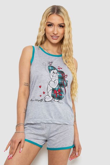 Пижама женская с принтом  -уценка, цвет серо-бирюзовый, 238RB40-U-10