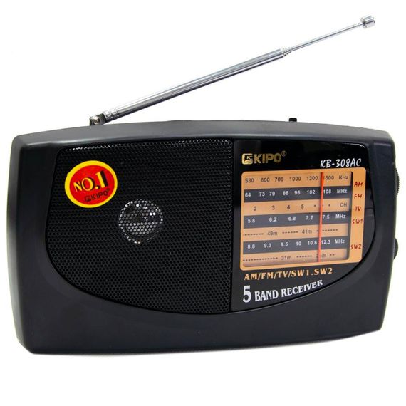 Радіоприймач на батарейках та від мережі KIPO KB-308AC / Портативне радіо з антеною / Акумуляторне FM радіо