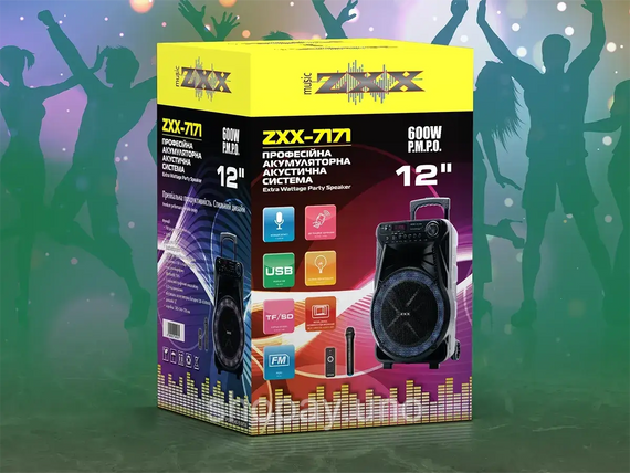 Колонка с микрофоном ZXX-7171 / Акустическая переносная колонка 600Вт 12" 35х30х54см | Зображення 5