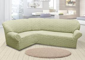 Жаккардовый чехол на угловой диван без юбки Ванильный