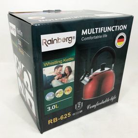 Чайник Rainberg RB-625 з нержавіючої сталі зі свистком 3л, гарний чайник зі свистком. Колір: червоний