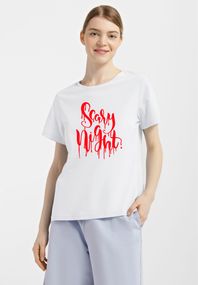 Футболка жіноча біла з принтом "Страшна ніч", 2XL