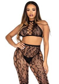 Комплект Leg Avenue Crop Top & Crotchless Tights One Size Black Sex Aura