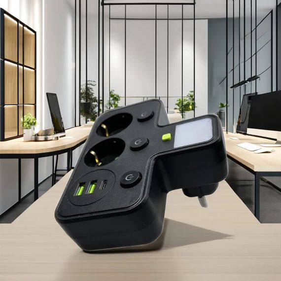 Мережевий фільтр з підсвіткою 2500 Вт, 2 розетки, 2xUSB + Type-C, HG-275, Чорний/розгалужувач у розетку / Мережевий трійник | Зображення 3