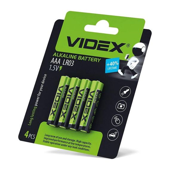 Батарейка лужна Videx LR03/AAA 4шт Blister Card | Зображення 1