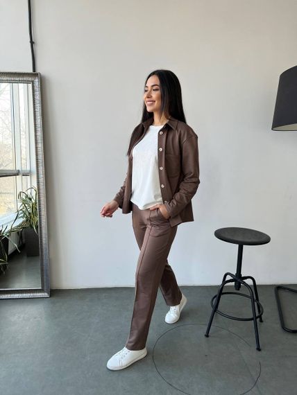 Женский костюм тройка рубашка+футболка+брюки трикотажный NB23007 размер 46/48 цвет капучино | Зображення 2