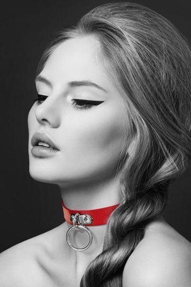Чокер з екошкіри з кільцем для повідця Bijoux Pour Toi - FETISH червоний