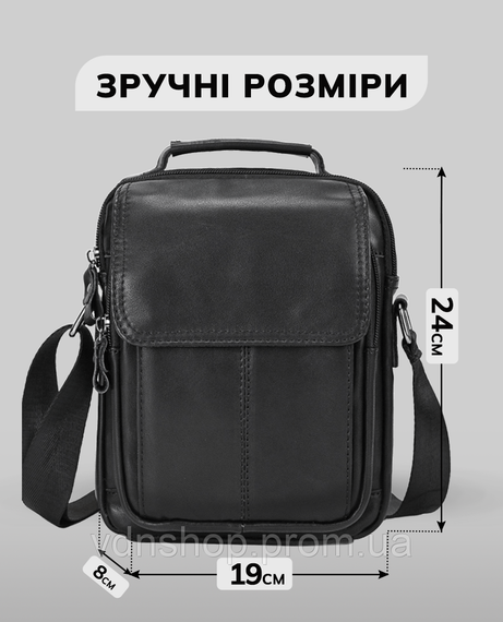 Сумка-барсетка чоловіча через плече 19х24х8, шкіряна сумочка планшет Tiding Bag TD-69291 чорна | Зображення 2