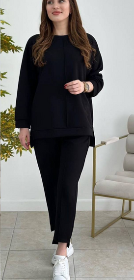 Жіночий спортивний костюм прогулянковий світшот і штани SG953 колір чорний, розмір 50/52