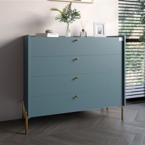 Комод із 4 шухлядами LION Wood із золотими ніжками 100х90х45 см Граніт сірий (LION-042961)