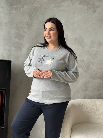 Зручна сіра піжамка PLUS SIZE із зірочками та чорними штанами з мікрофлісу | Зображення 6