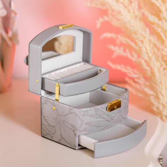 Шкатулка для украшений из эко кожи 3 яруса с замком органайзер для ювелирных изделий HP-5-23G | Зображення 6