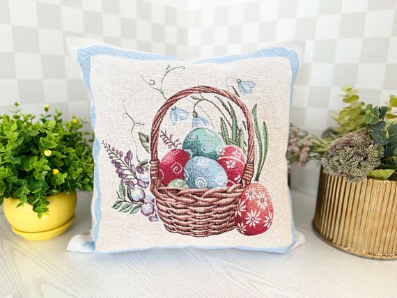 Наволочка гобеленова одностороння EASTER BEE CO2-NV Limaso, 45x45, Квадратна, Великодній, Без люрексу, 75% поліестер, 22% бавовна, 3% акрил, Односторонній, Гобелен | Зображення 3