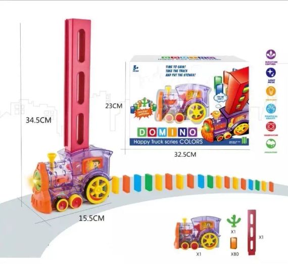 Конструктор іграшка-поїзд доміно, DOMINO Happy Truck sciries COLORS 60 деталей | Зображення 1