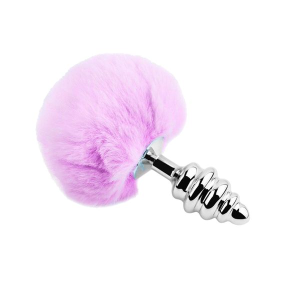 Металева анальна пробка Кролячий хвостик Alive Fluffy Twist Plug L Purple, діаметр 3,8 см | Зображення 1
