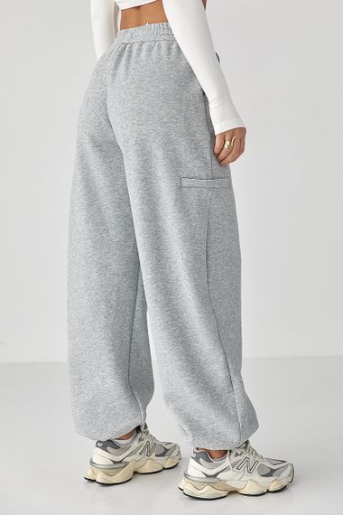Однотонні теплі спортивні штани із затяжками внизу - світло-сірий цвет, XL (є розміри) | Зображення 1