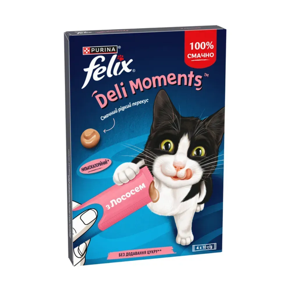 Кремові ласощі Felix Deli Moments для дорослих котів, з лососем 4*10г | Зображення 1