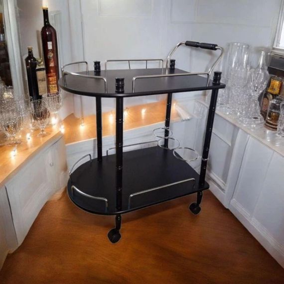 Столик сервірувальний на коліщатках дерев'яний чорний Onder Mebli 122832K з підставкою для вина | Зображення 6