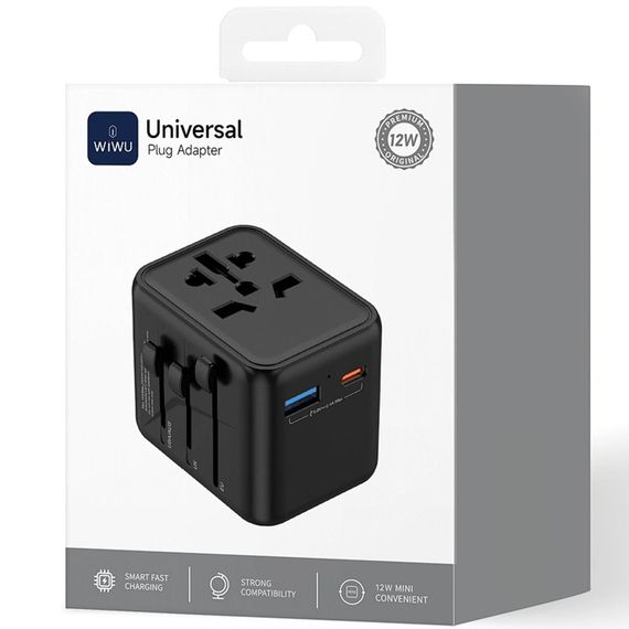 Мережевий універсальний перехідник WIWU UA012 Warrior 12W + 1USB-A/1C Black | Зображення 5