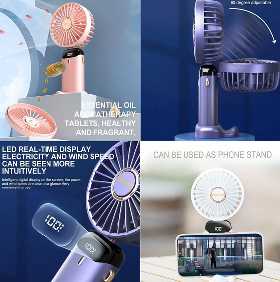 Переносний домашній мінівентилятор з USB-зарядкою, складаний на 90°, цифровий дисплей | Зображення 3