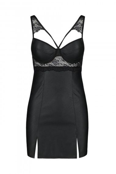 Сорочка бэби-долл из эко-кожи и кружева Passion Loona Chemise Чорний 2XL/3XL | Зображення 4