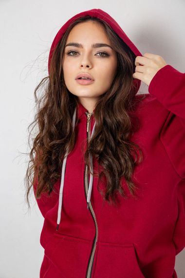 Спортивний костюм жіночий на флісі, колір бордовий, 244R1555 | Зображення 4