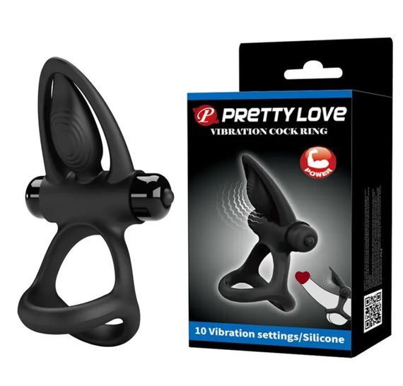 Ерекційне вібро кільце Pretty Love — Vibration Cock Ring, 10 vibration functions Black Sex Aura