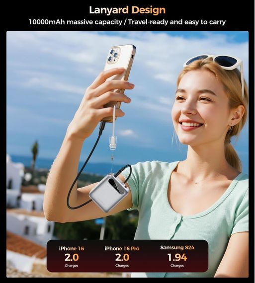 Портативний зарядний пристрій , 10000 mA, Choetech B860-CCSL сріблястий | Зображення 7