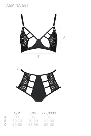 Комплект білизни Passion TASMINA SET S/M black, ліф, високі трусики з корсетом ззаду | Зображення 6