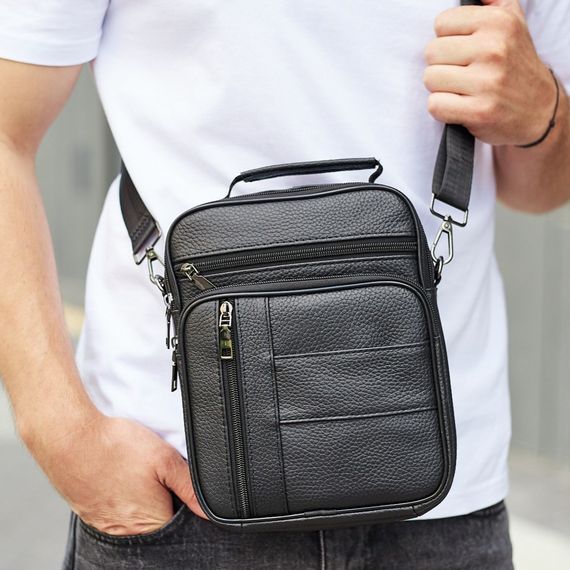 Чоловіча шкіряна сумка-барсетка через плече чорна Bexhill BX-02103