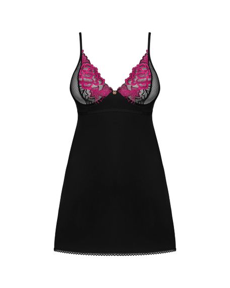 Сорочка та стринги Obsessive Rosenty chemise Чорно-малінова XS/S | Зображення 4