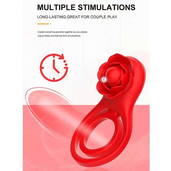 Смарт виброкольцо на пенис и мошонку Love Spouse "Роза" красный | Зображення 5