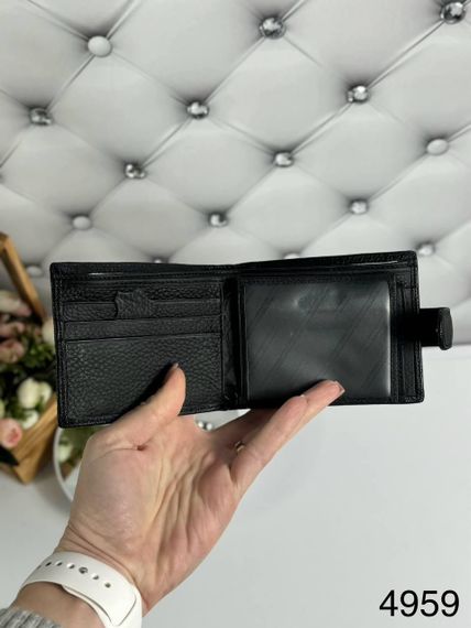 Кошелек мужской нагрудный двойного сложения натуральная кожа Черный | Зображення 3
