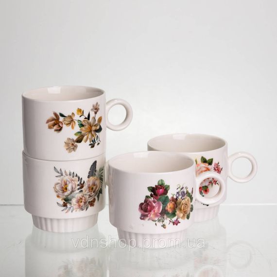 Набор чашек для чая и кофе на металлической подставке Flower 4 (шт) по 300 (мл) подарочный набор фарфоровых чашек FM-7 | Зображення 3