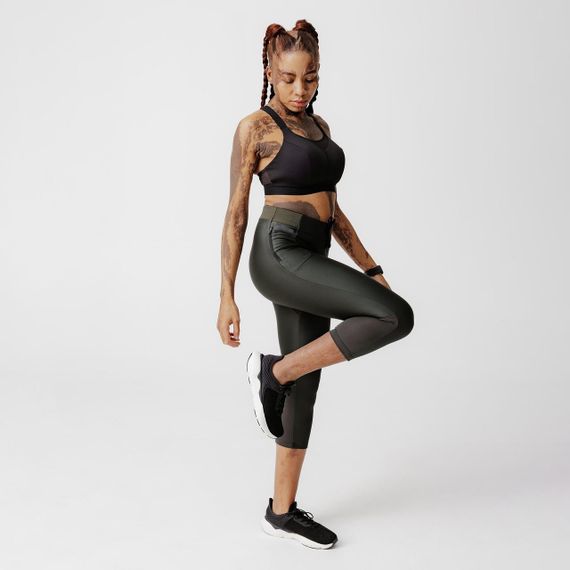 Легінси жіночі Dry+ Feel для бігу укорочені хакі - S UA42L31 | Зображення 1