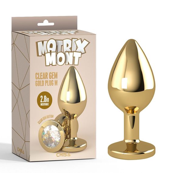 Анальна металева пробка золота Chisa Matrix Mont з прозорим каменем, розмір M sexstyle