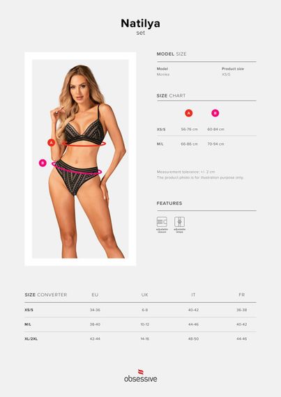 Комплект білизни Obsessive Natilya 2-pcs set M/L, black, бюстгальтер, трусики | Зображення 6