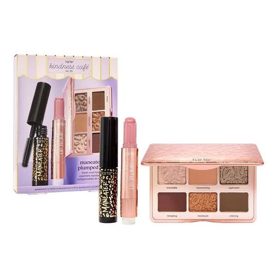 Набір tarte maneater plumped up travel must-haves Kindness cafe (eyeshadow palette, mascara, lip pump)
