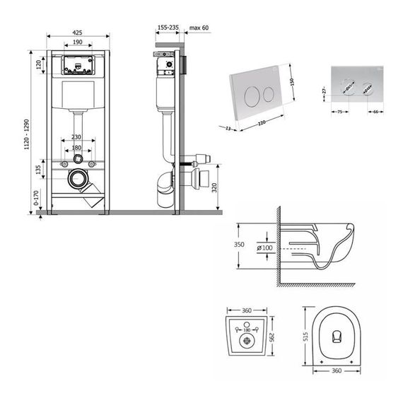 Готове рішення Qtap для ванної кімнати: підвісний унітаз Taurus Ultra Quiet 515×360×350 + комплект інсталяції Nest 4 в 1 | Зображення 1