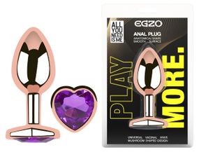 Анальная пробка с кристаллом EGZO - Rose Gold Heart Plug Purple size M