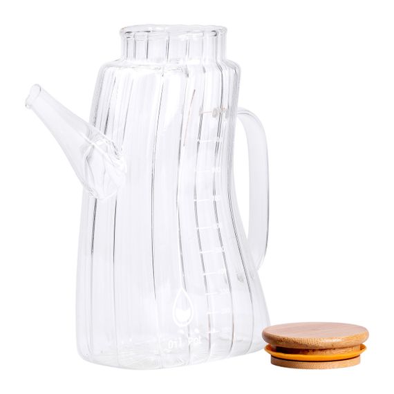 Скляна пляшка для олії 1 л HP-34-3 з ручкою та бамбуковою кришкою HP-34-3 | Зображення 2