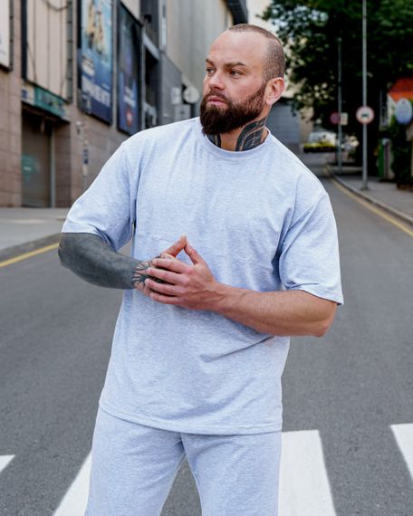 Мужской летний костюм оверсайз с шортами и футболкой BD0023 цвет серый, размер S | Зображення 2