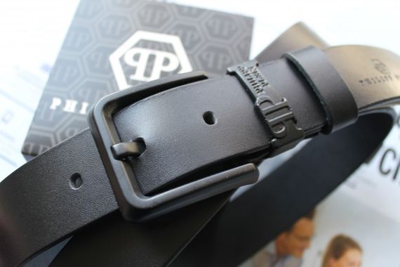 Мужской кожаный ремень с черной пряжкой Philipp Plein black | Зображення 1